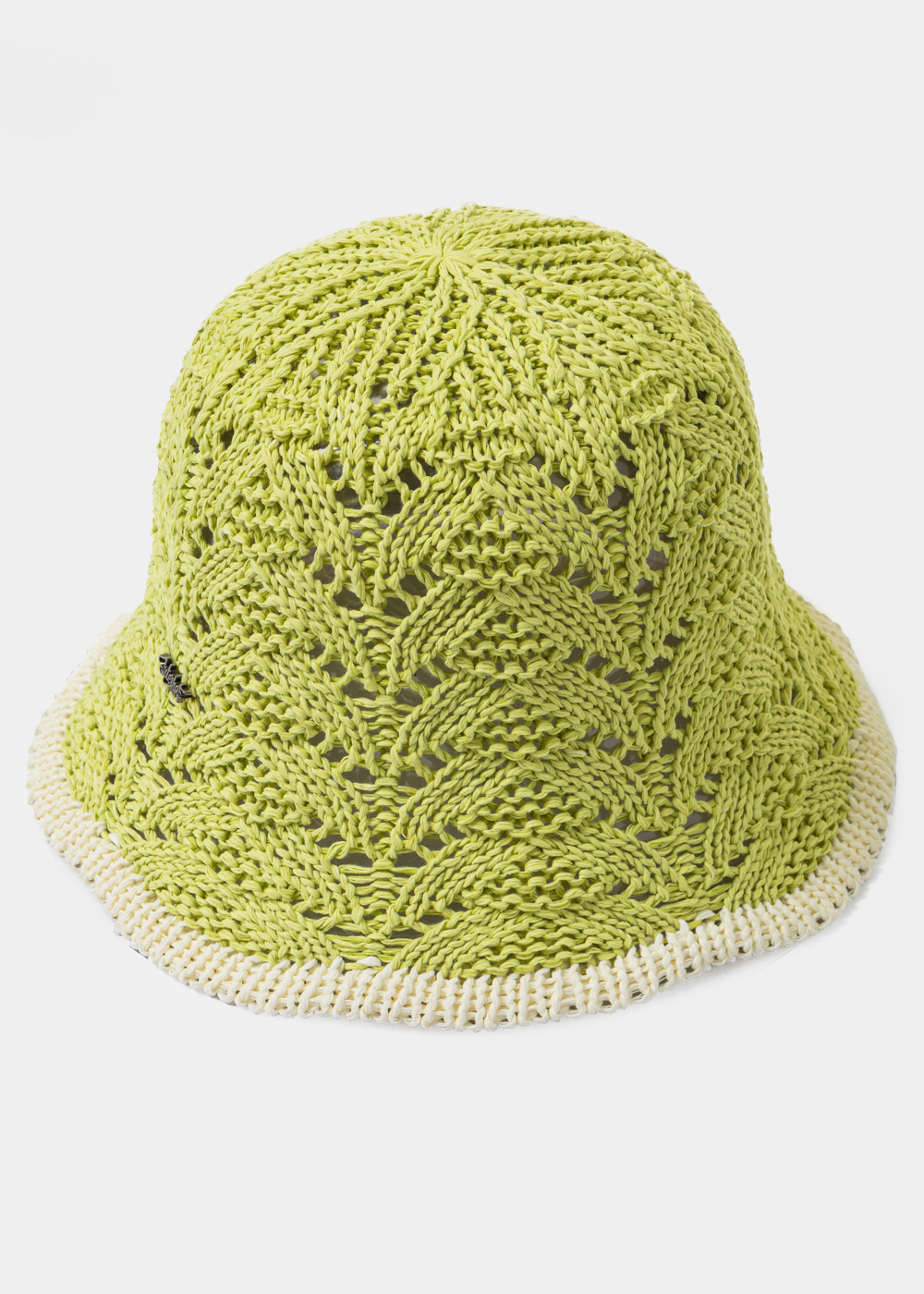 Light Green Knitted Bucket Style Hat w/ Ecru Outline